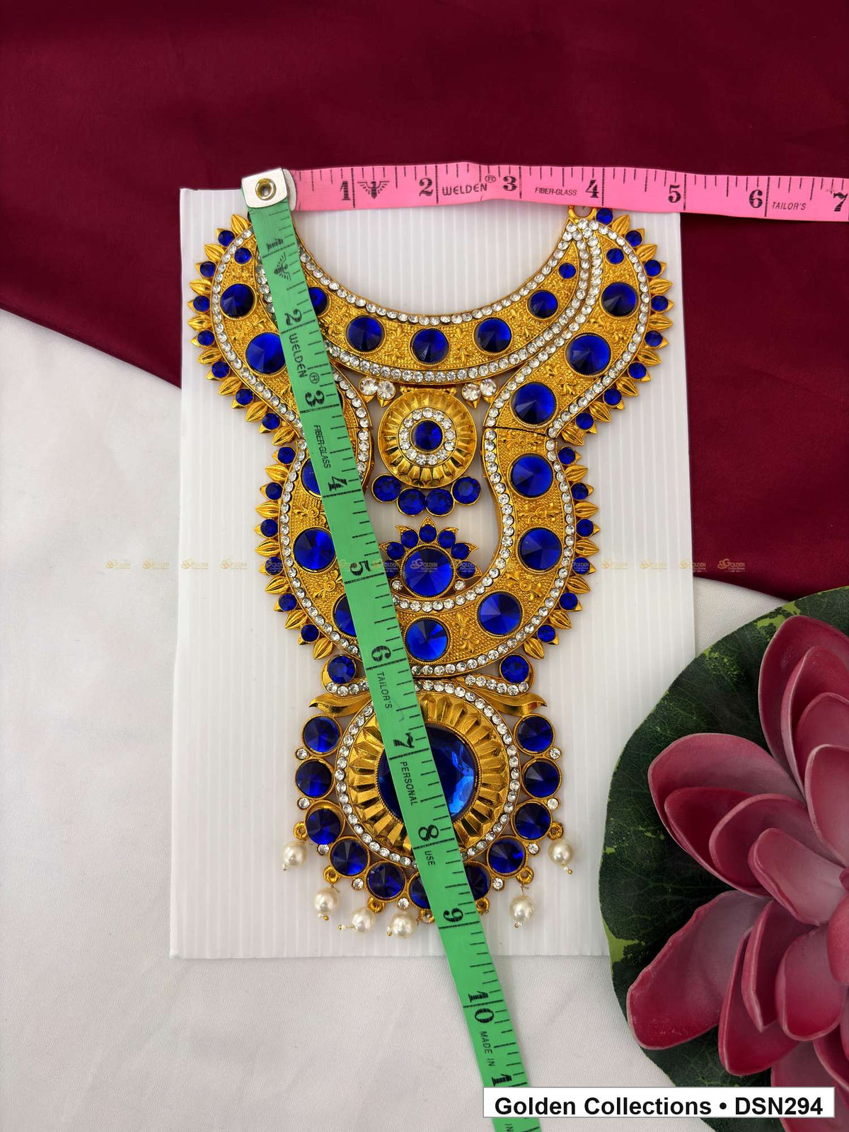 Alternate product view of Deep Blue Graduated Arch Drop-Fringe Deity Short Necklace for Idol Alankaram for deity idol alankaram