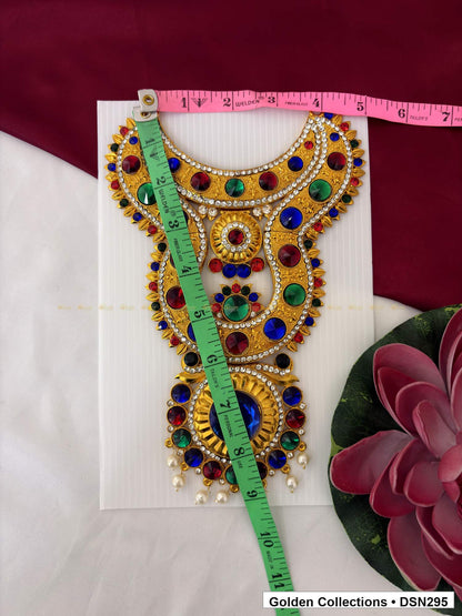 Alternate product view of Rainbow Accent Blue-Center Sunburst Deity Short Necklace for Idol Alankaram for deity idol alankaram