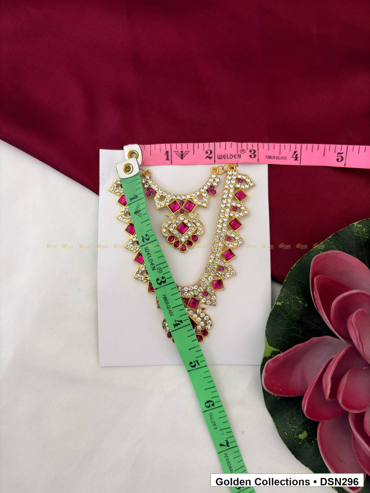 Alternate product view of Magenta Diamond Double-V Pendant Deity Short Necklace for Idol Alankaram for deity idol alankaram