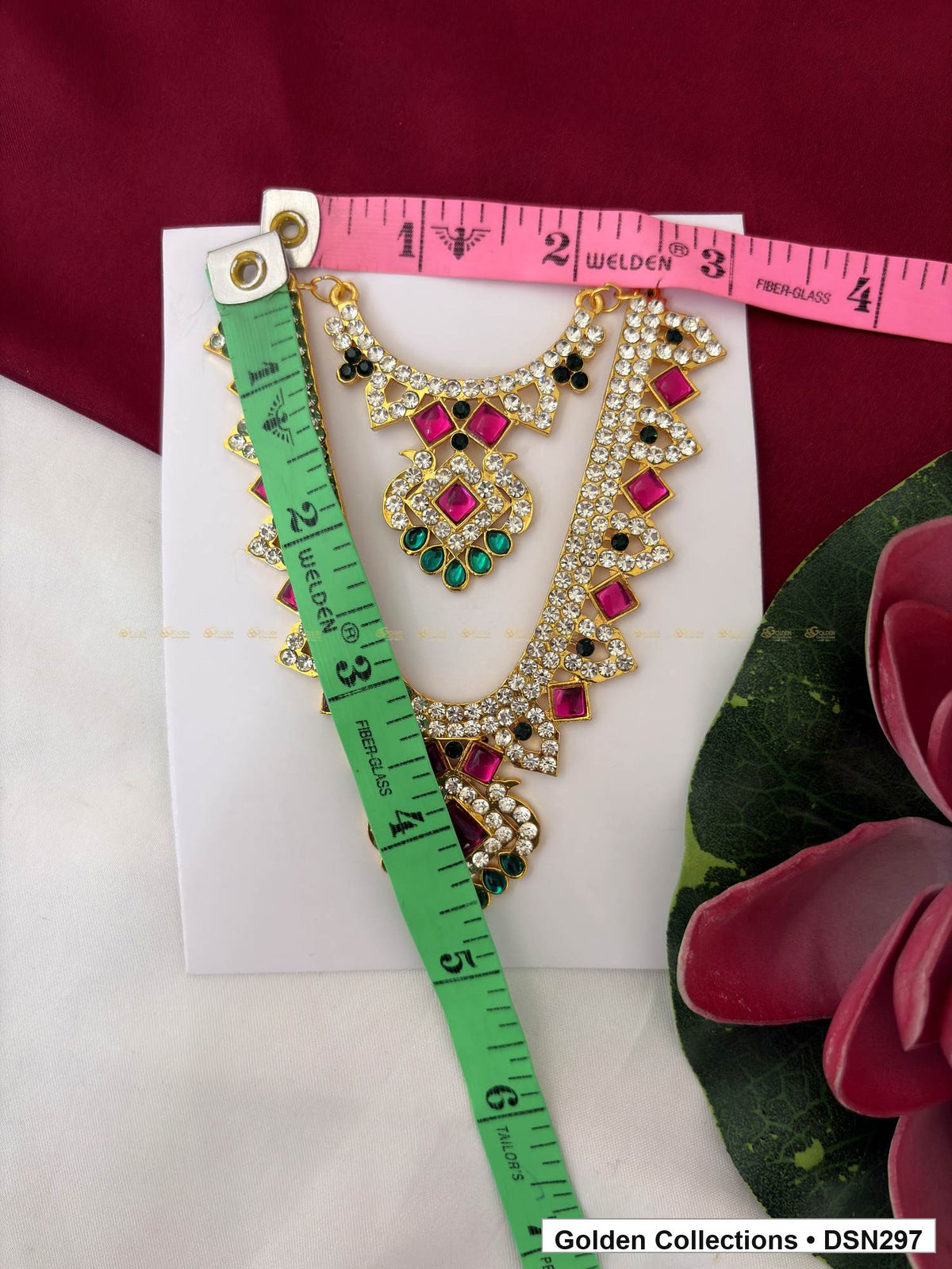 Alternate product view of Layered Square Centre Fringe Deity Short Necklace for Idol Alankaram for deity idol alankaram