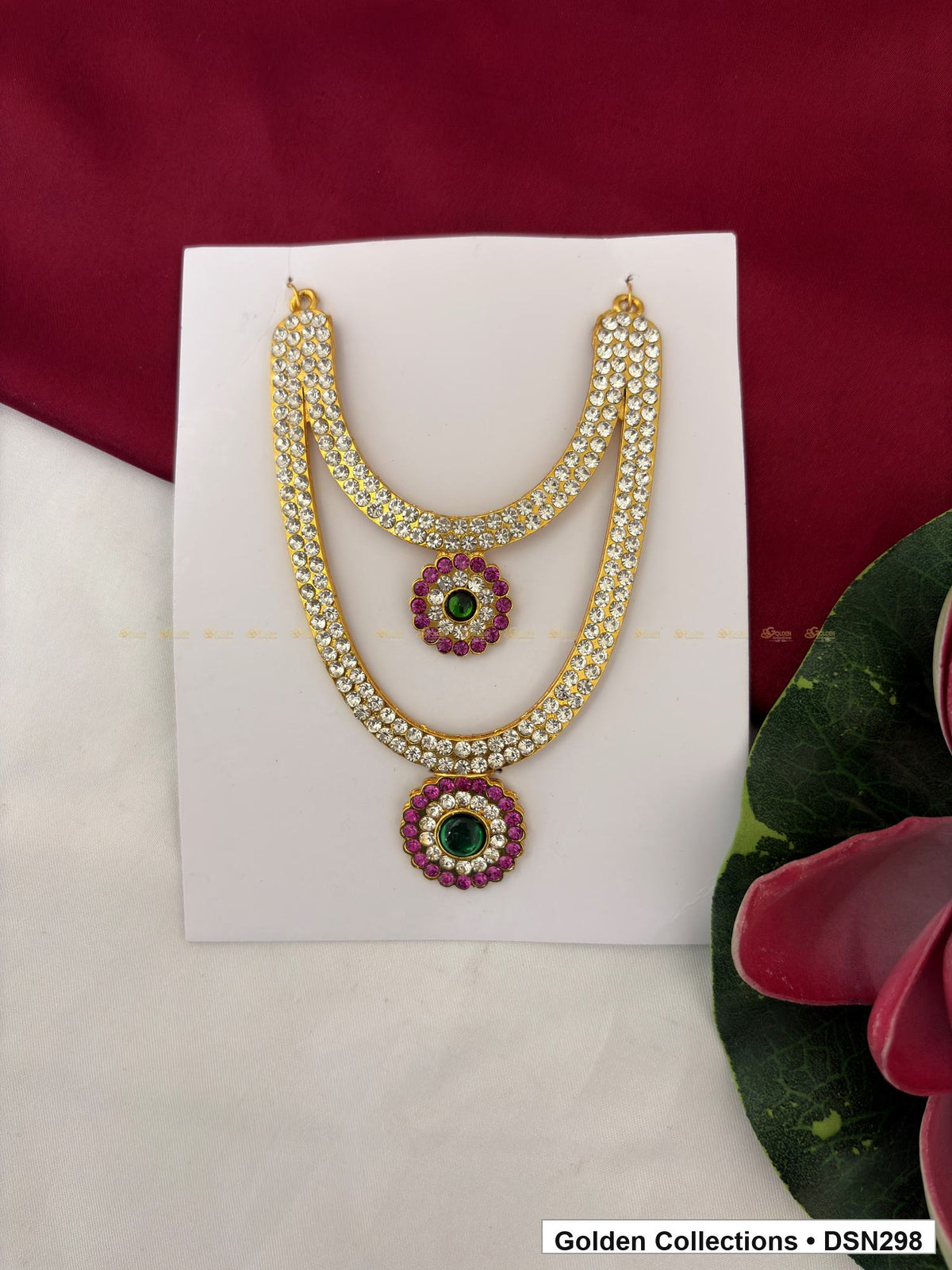 Double Round Medallion Deity Short Necklace for Idol Alankaram full product view for deity idol alankaram