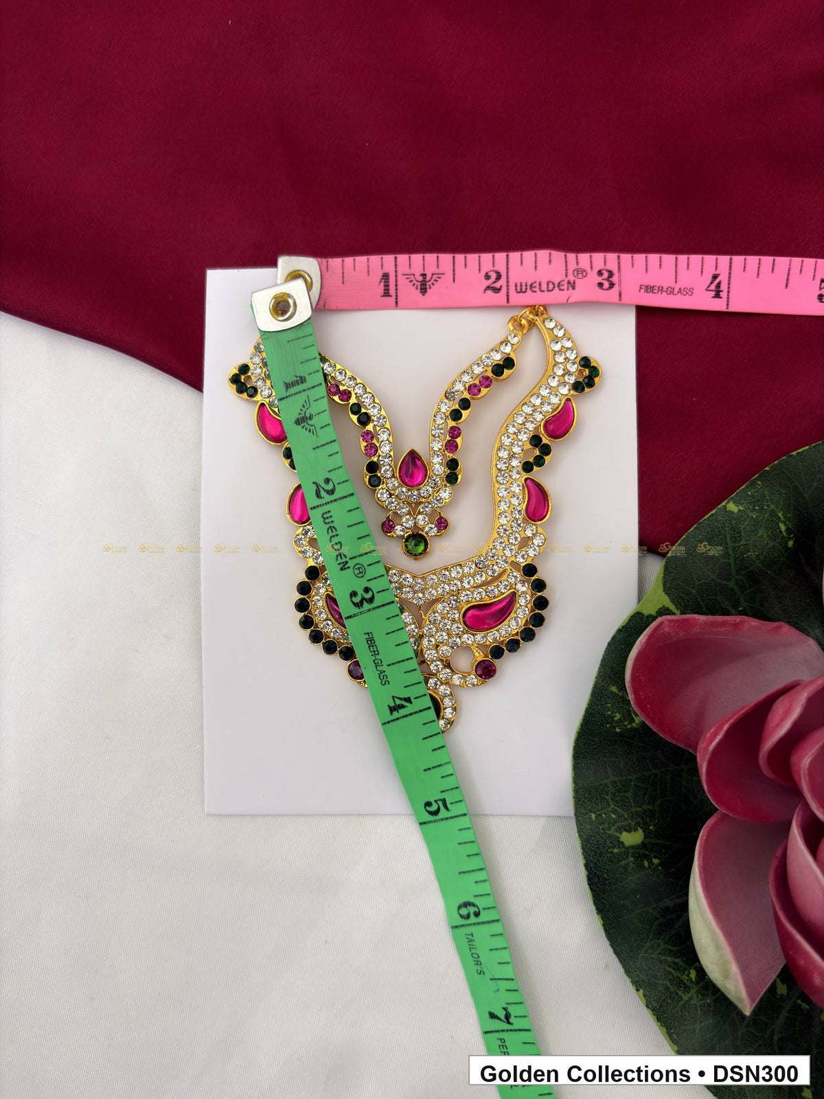 Alternate product view of Scrollwork Teardrop and Round Drop Deity Short Necklace for Idol Alankaram for deity idol alankaram