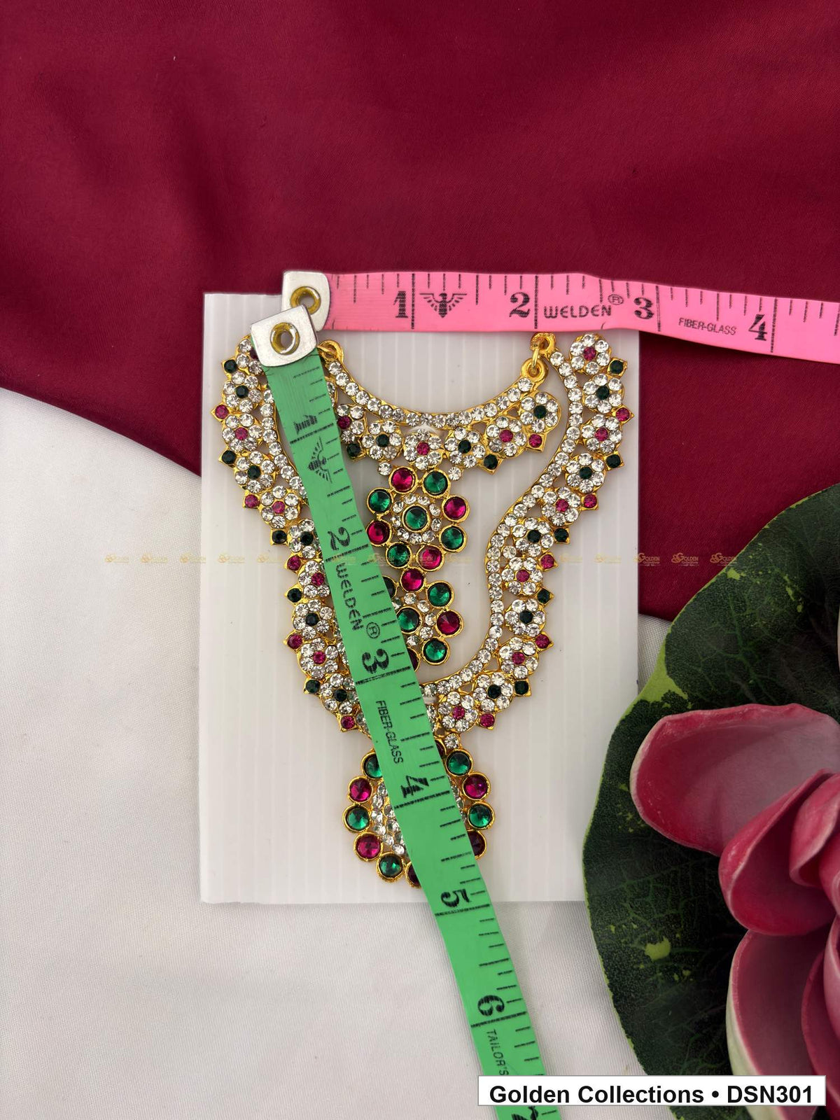 Alternate product view of Ornate Scroll Cluster and Round Drop Deity Short Necklace for Idol Alankaram for deity idol alankaram
