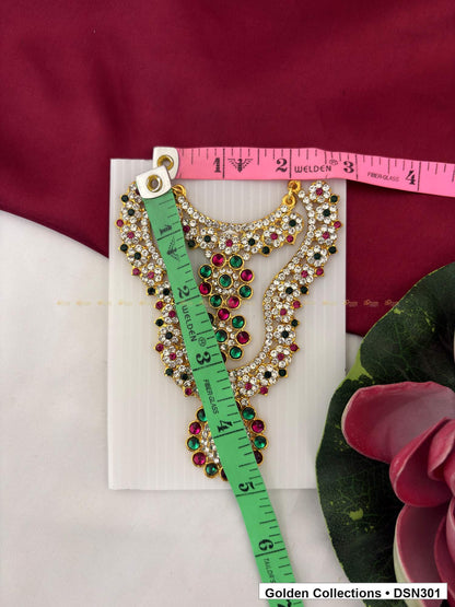 Alternate product view of Ornate Scroll Cluster and Round Drop Deity Short Necklace for Idol Alankaram for deity idol alankaram