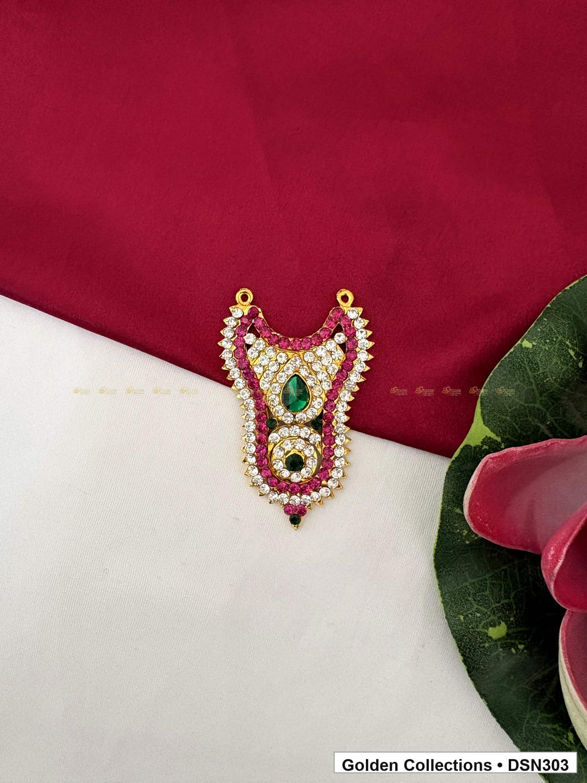 Teardrop and Floral Medallion Deity Short Necklace for Idol Alankaram full product view for deity idol alankaram