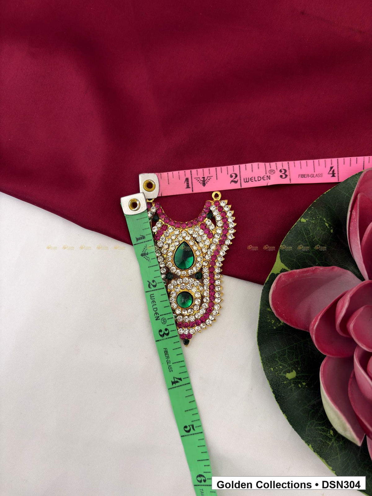 Alternate product view of Paisley Scroll Green Teardrop Deity Short Necklace for Idol Alankaram for deity idol alankaram