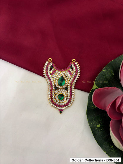 Paisley Scroll Green Teardrop Deity Short Necklace for Idol Alankaram full product view for deity idol alankaram