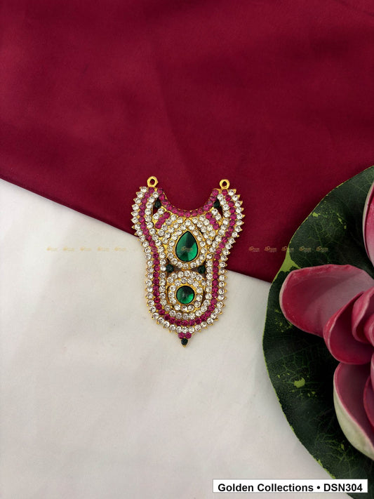 Paisley Scroll Green Teardrop Deity Short Necklace for Idol Alankaram full product view for deity idol alankaram
