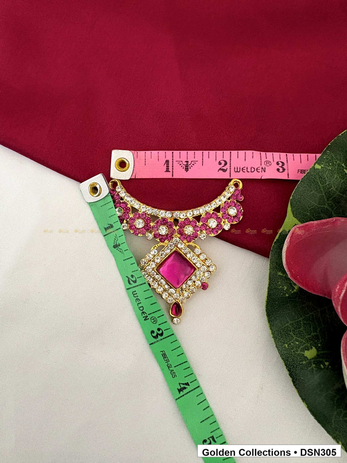 Alternate product view of Pink Floral Collar with Square Pendant Deity Short Necklace for Idol Alankaram for deity idol alankaram
