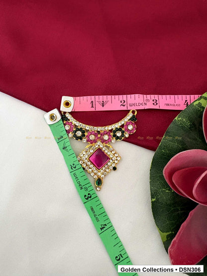 Alternate product view of Alternating Pink Green Floral Collar Deity Short Necklace for Idol Alankaram for deity idol alankaram