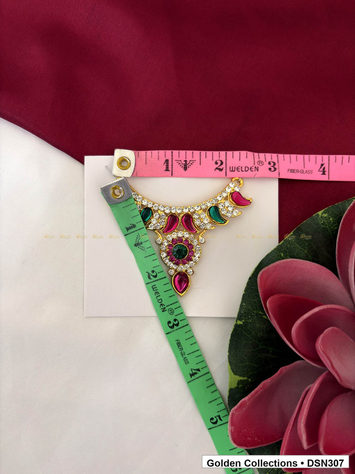 Alternate product view of Fan Collar with Green Oval Centre Deity Short Necklace for Idol Alankaram for deity idol alankaram