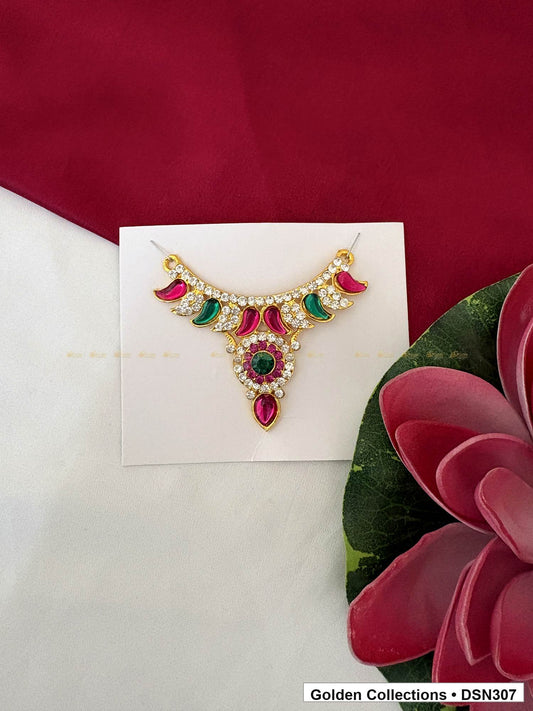 Fan Collar with Green Oval Centre Deity Short Necklace for Idol Alankaram full product view for deity idol alankaram