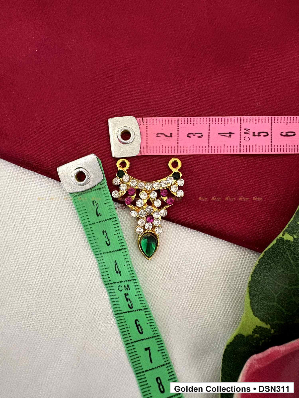 Alternate product view of Pink Floral Wing with Green Teardrop Deity Short Necklace for Idol Alankaram for deity idol alankaram