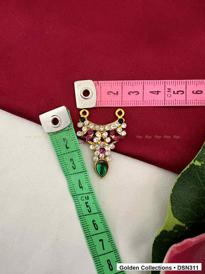 Alternate product view of Pink Floral Wing with Green Teardrop Deity Short Necklace for Idol Alankaram for deity idol alankaram