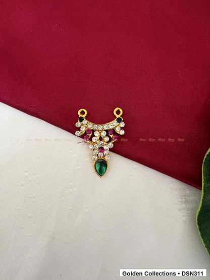 Pink Floral Wing with Green Teardrop Deity Short Necklace for Idol Alankaram full product view for deity idol alankaram