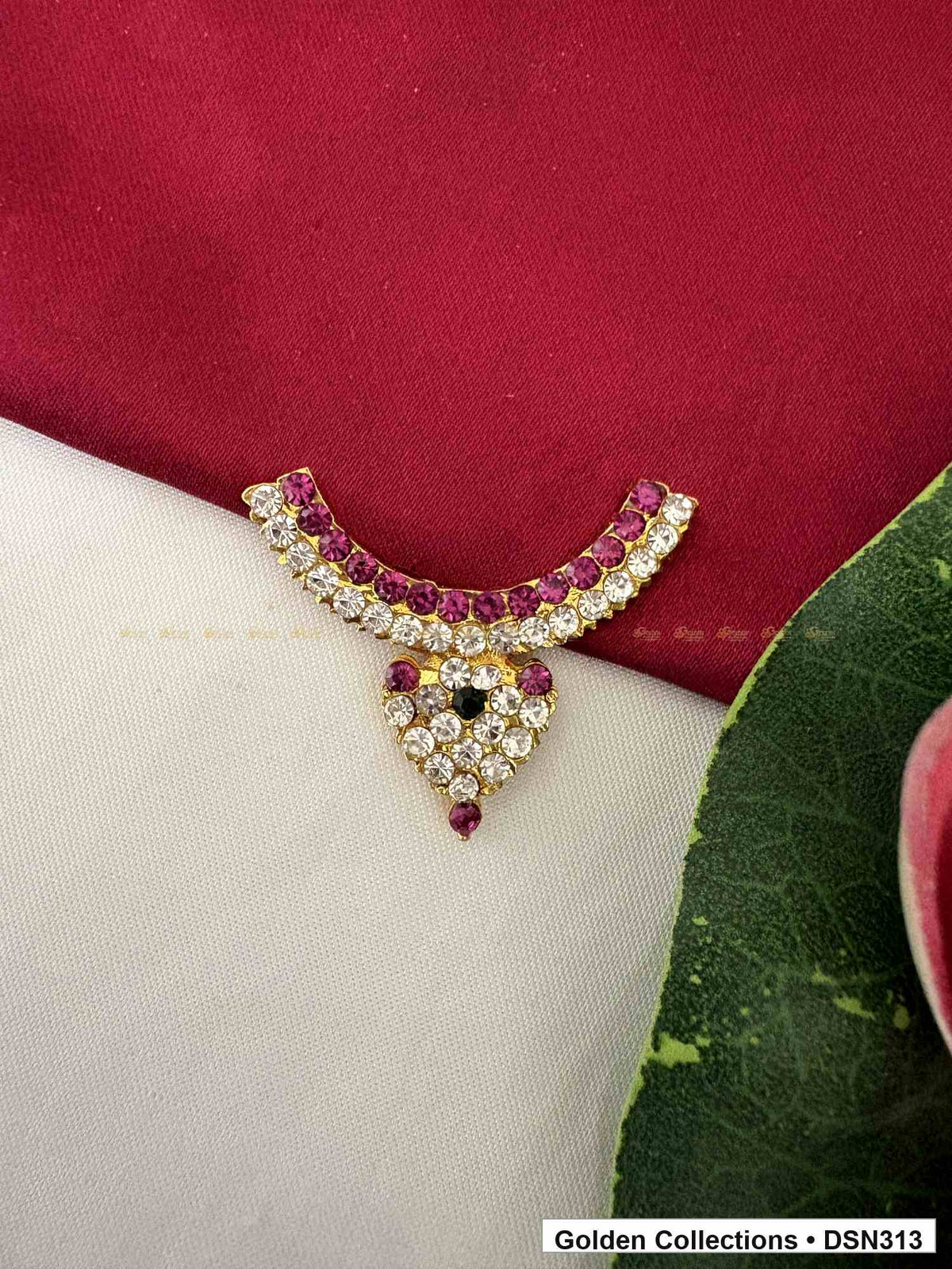 Pink White Heart Drop Deity Short Necklace for Idol Alankaram full product view for deity idol alankaram