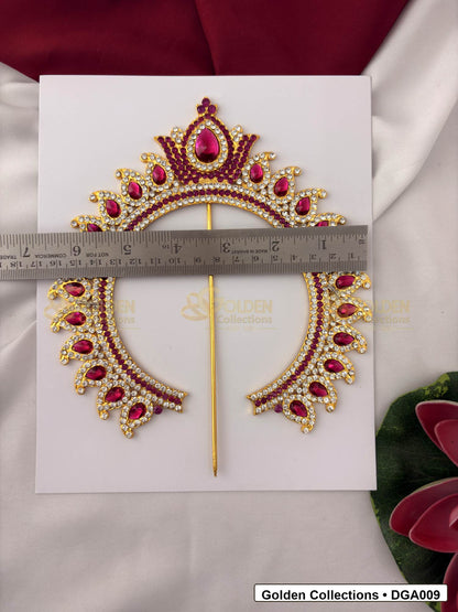 Back or measurement view of Floral Deity Arch for Idol Alankaram for crown and idol framing reference