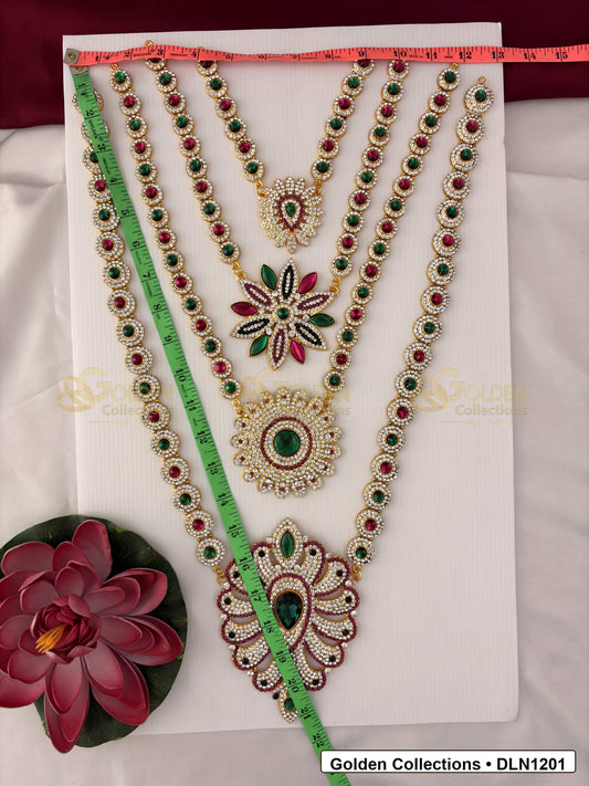 Measurement and scale view of Four Step Deity Haram Set with Multicolor Stones for Idols for fit checking