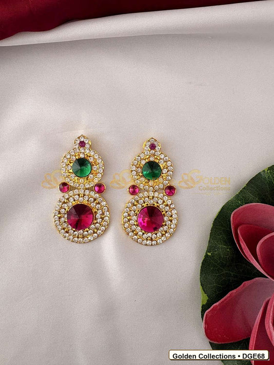 Front view of Round Drop Deity Earrings for Idol Alankaram 2.5 x 1.25 inches DGE68 from Golden Collections