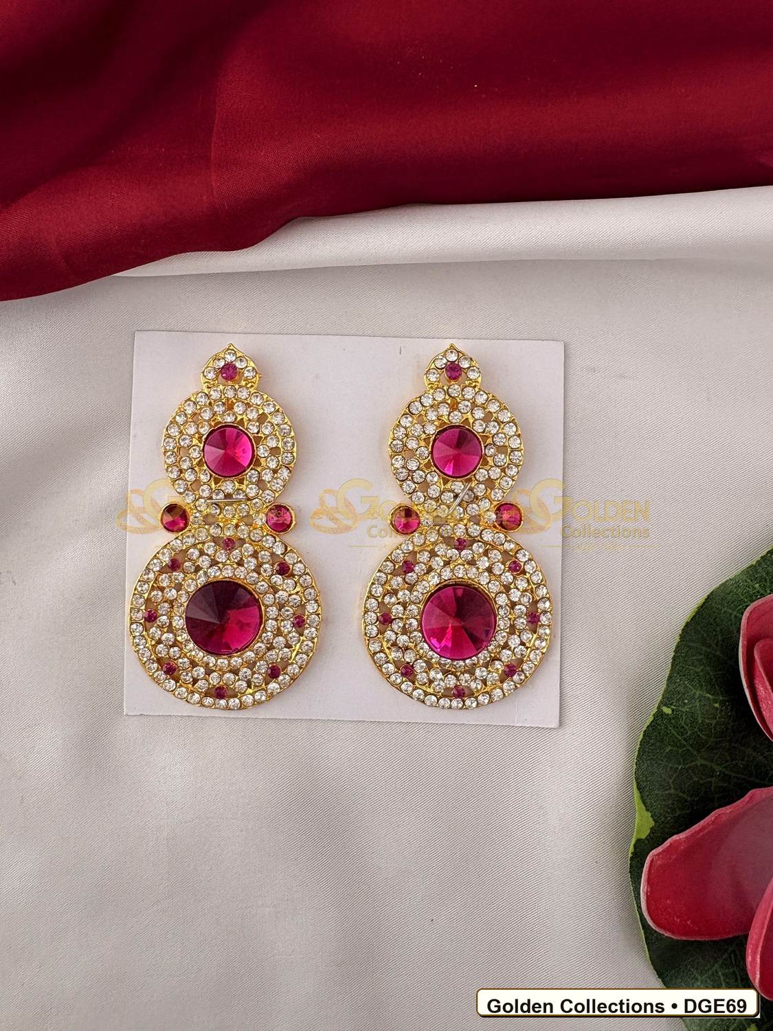 Front view of Round Drop Deity Earrings for Idol Alankaram 3.5 x 2 inches DGE69 from Golden Collections