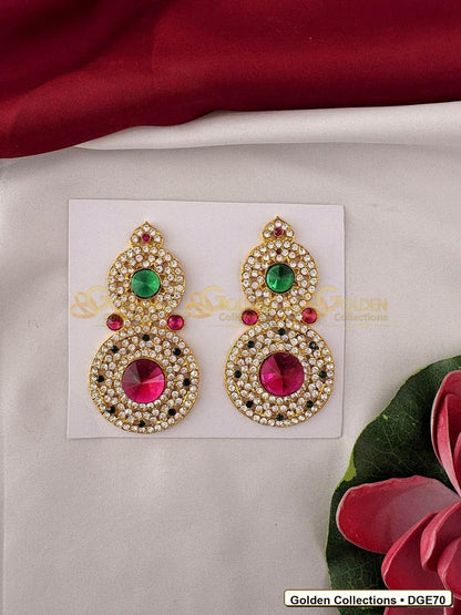 Front view of Round Drop Deity Earrings for Idol Alankaram 3.5 x 2 inches DGE70 from Golden Collections