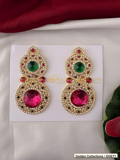 Front view of Round Drop Deity Earrings for Idol Alankaram 4 x 2.25 inches DGE71 from Golden Collections