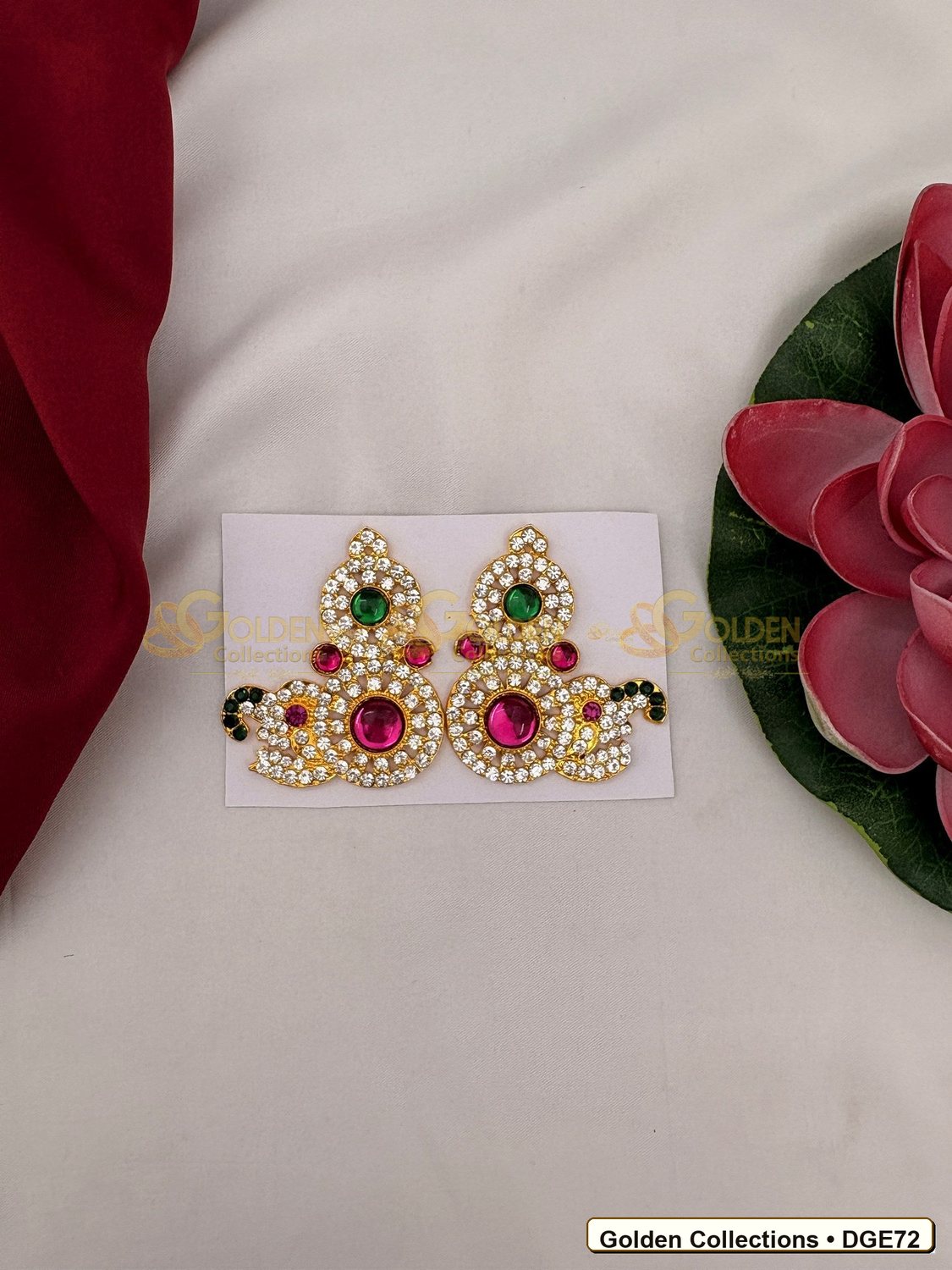 Front view of Ornamental Deity Earrings for Idol Alankaram 2.25 x 2 inches DGE72 from Golden Collections