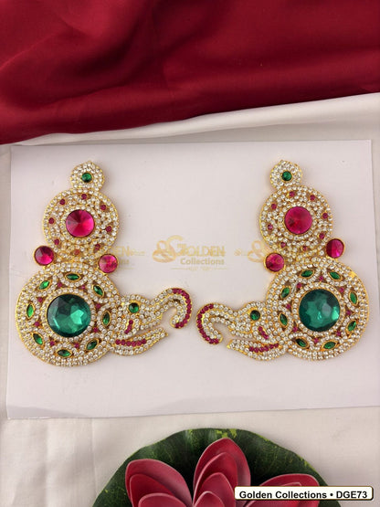 Front view of Ornamental Deity Earrings for Idol Alankaram 5.25 x 4.5 inches DGE73 from Golden Collections