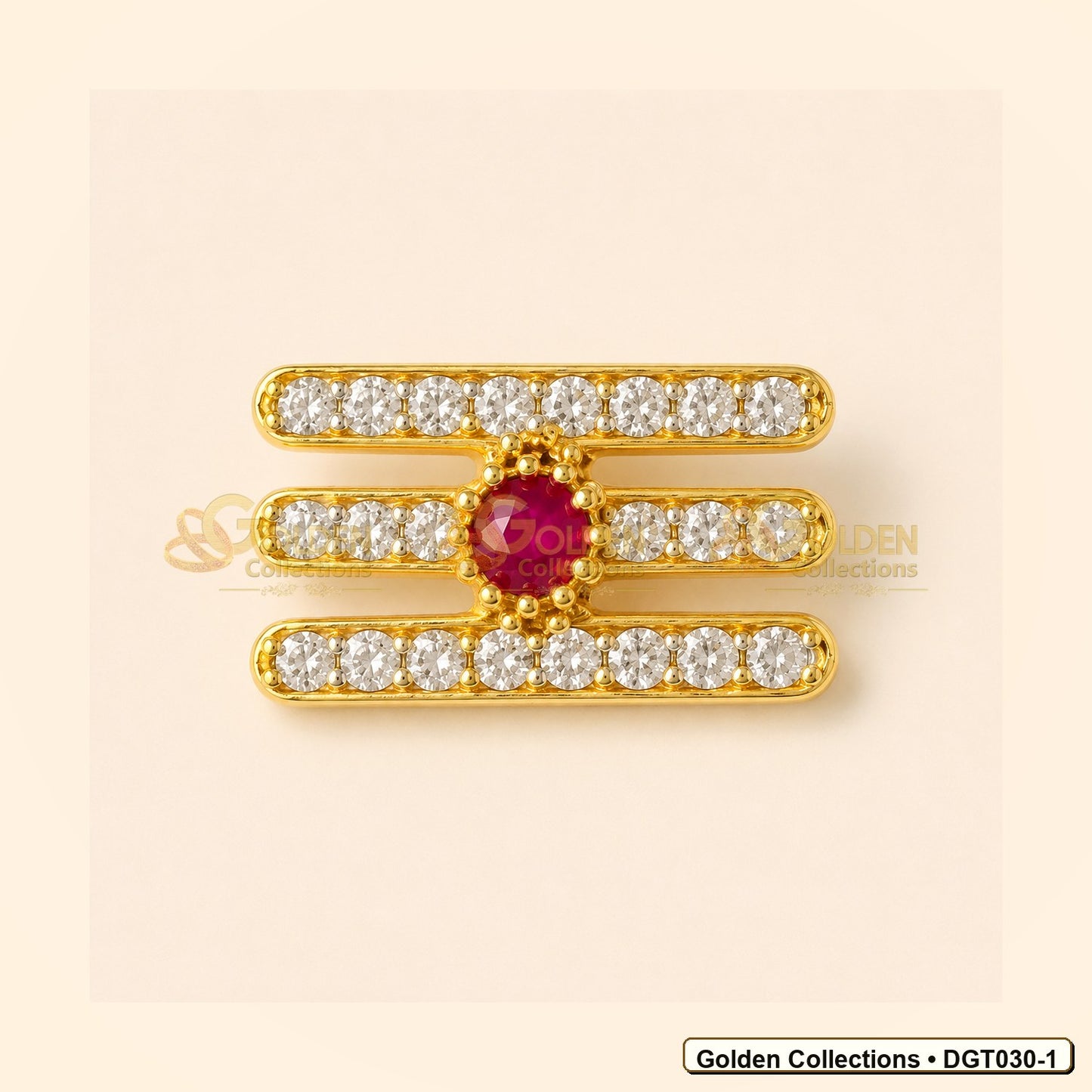 Front view of Shiva Vibhuti Tripund Tilak with CZ Stones for Deity Idols 0.9 x 1.3 cm DGT030-1 from Golden Collections