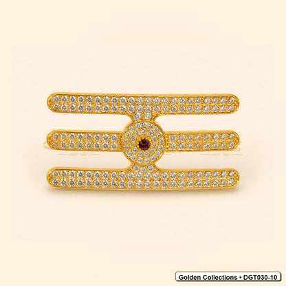 Front view of Shiva Vibhuti Tripund Tilak with CZ Stones for Deity Idols 2.8 x 5.8 cm DGT030-10 from Golden Collections