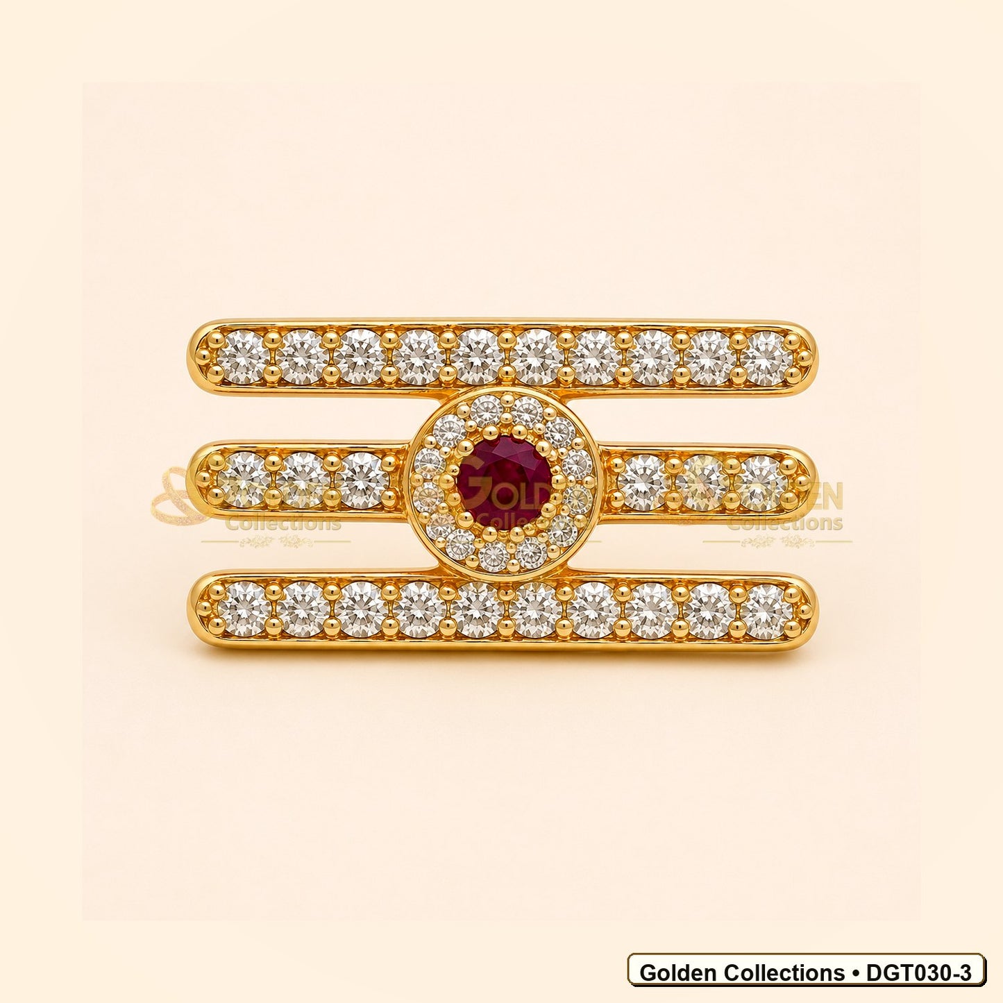 Front view of Shiva Vibhuti Tripund Tilak with CZ Stones for Deity Idols 1.3 x 2.3 cm DGT030-3 from Golden Collections