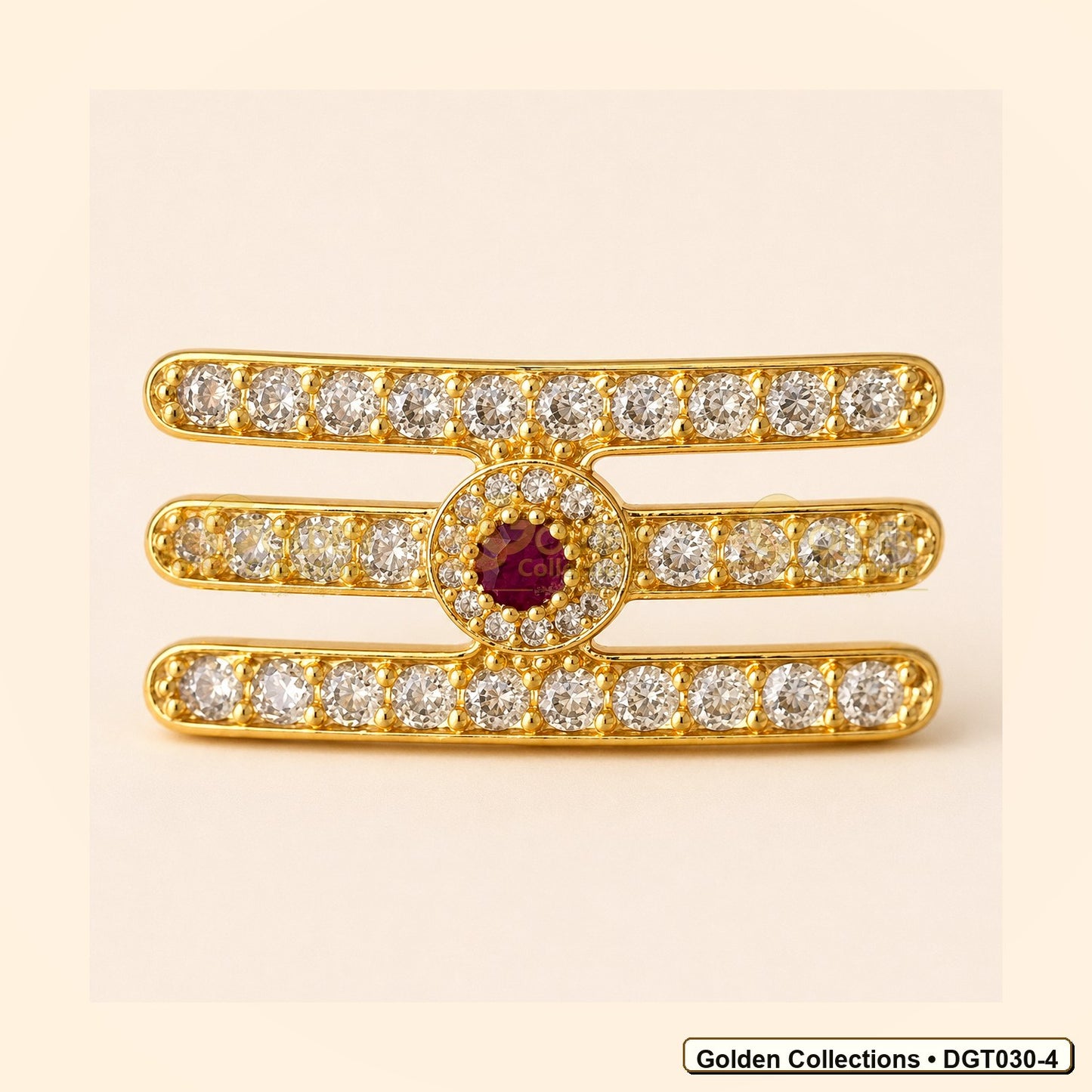 Front view of Shiva Vibhuti Tripund Tilak with CZ Stones for Deity Idols 1.5 x 2.8 cm DGT030-4 from Golden Collections