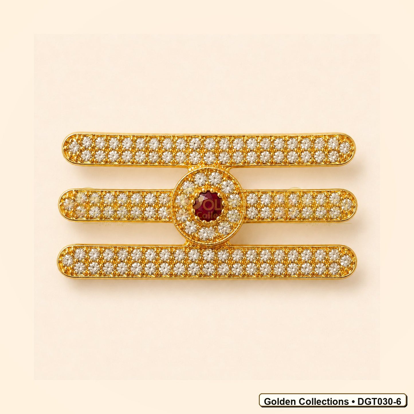 Front view of Shiva Vibhuti Tripund Tilak with CZ Stones for Deity Idols 1.8 x 3.5 cm DGT030-6 from Golden Collections