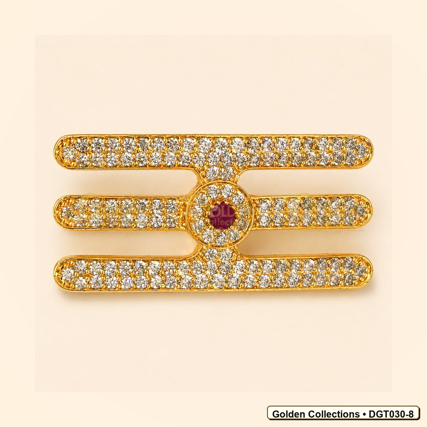 Front view of Shiva Vibhuti Tripund Tilak with CZ Stones for Deity Idols 2.3 x 4.8 cm DGT030-8 from Golden Collections