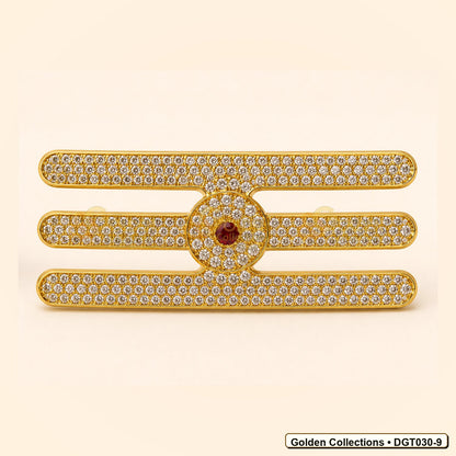 Front view of Shiva Vibhuti Tripund Tilak with CZ Stones for Deity Idols 2.5 x 5.2 cm DGT030-9 from Golden Collections