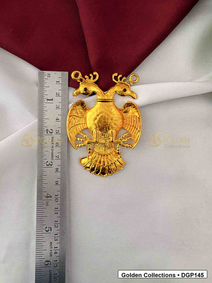 Measurement photo showing 3 x 2.25 Inches garuda motif deity pendant for idol alankaram with ruler for idol alankaram
