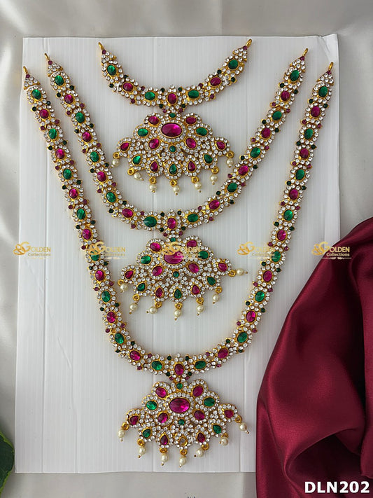 Lakshmi / Amman White Green & Pink Stones 3 Step Long Haram DLN202 deity long haram image 1