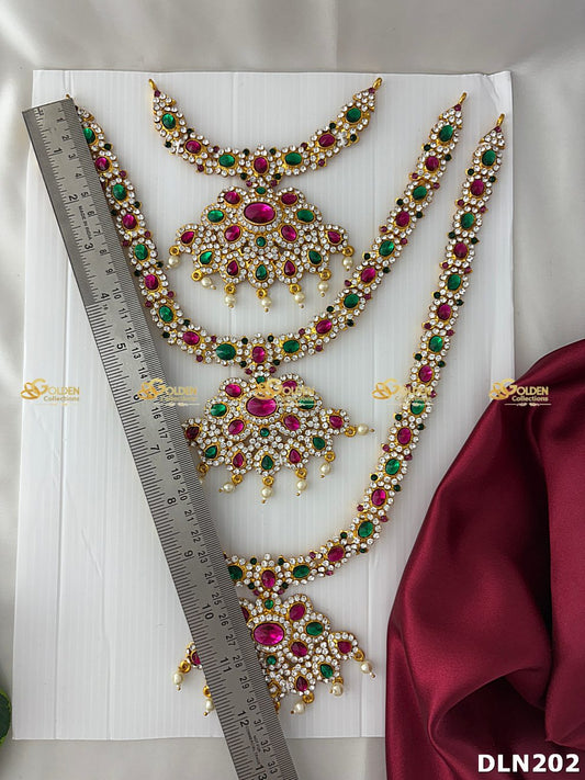 Lakshmi / Amman White Green & Pink Stones 3 Step Long Haram DLN202 deity long haram image 2