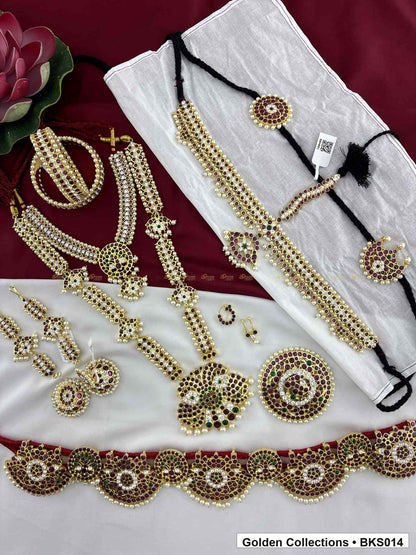 Real kemp Bharatanatyam dance jewellery set with rakodi, belt and bangles full set view