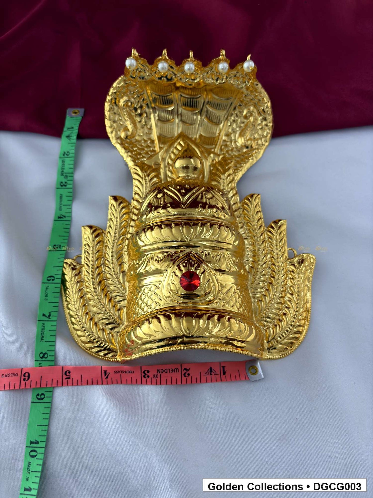 Angled view of Gold Plated Deity Crown for God and Goddess Idols from Golden Collections