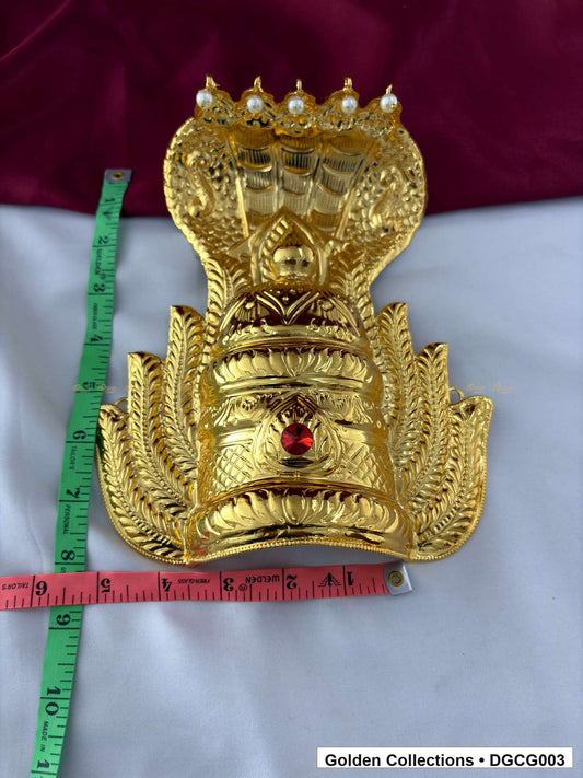 Angled view of Gold Plated Deity Crown for God and Goddess Idols from Golden Collections