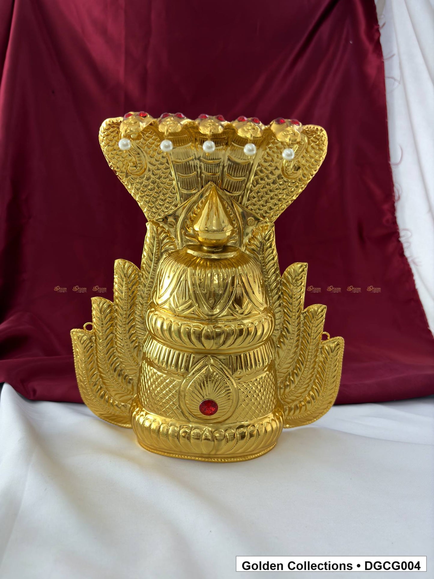 Front view of Gold Plated Deity Crown for God and Goddess Idols from Golden Collections