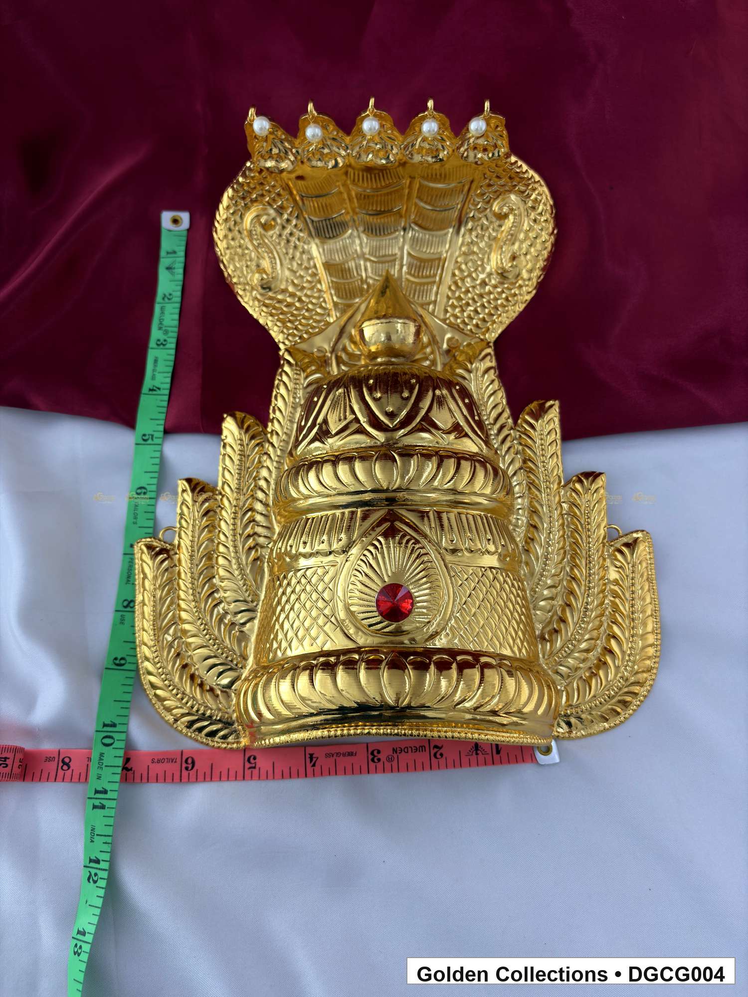 Angled view of Gold Plated Deity Crown for God and Goddess Idols from Golden Collections