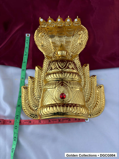 Angled view of Gold Plated Deity Crown for God and Goddess Idols from Golden Collections