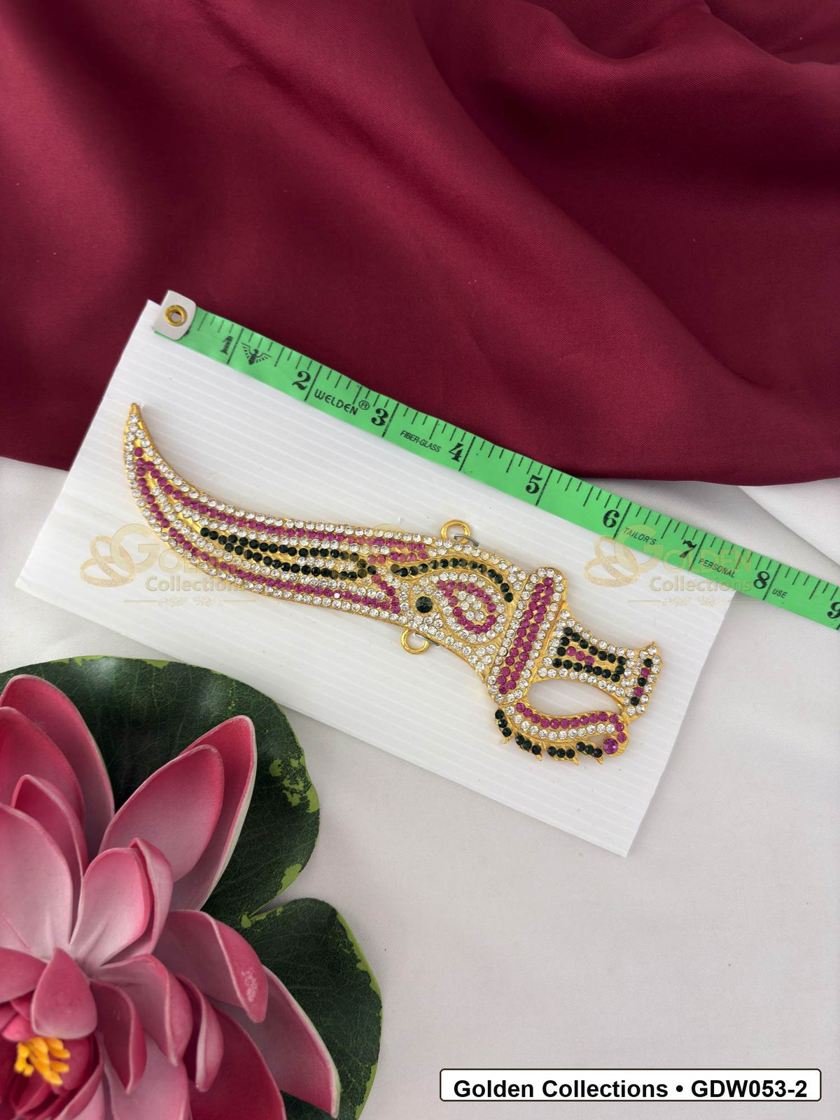 Measurement and scale view of Gold-Plated Deity Knife for Idol Alankaram for fit checking