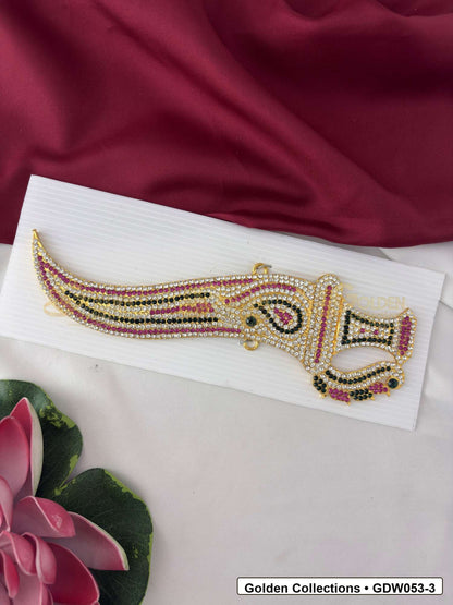 Front view of Gold-Plated Deity Knife for Idol Alankaram showing gold-plated knife-shaped deity hand accessory for idol alankaram