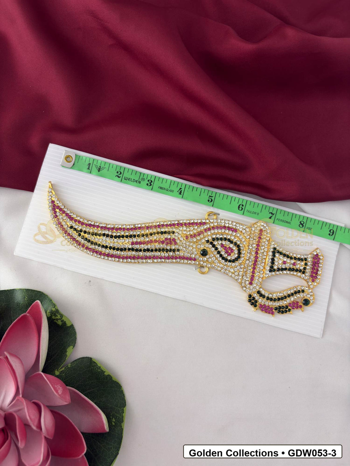Measurement and scale view of Gold-Plated Deity Knife for Idol Alankaram for fit checking
