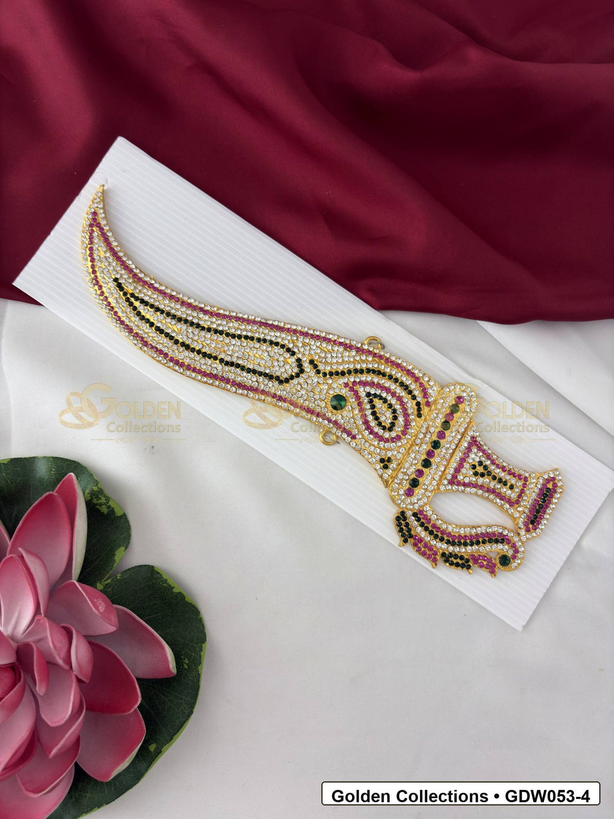 Front view of Gold-Plated Deity Knife for Idol Alankaram showing gold-plated knife-shaped deity hand accessory for idol alankaram