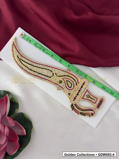 Measurement and scale view of Gold-Plated Deity Knife for Idol Alankaram for fit checking