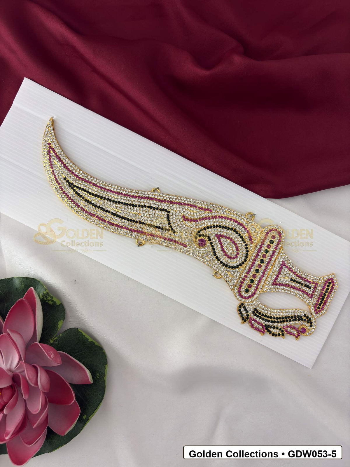 Front view of Gold-Plated Deity Knife for Idol Alankaram showing gold-plated knife-shaped deity hand accessory for idol alankaram